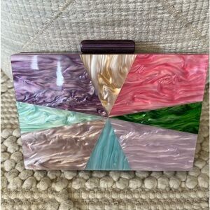 Acrylic multi color pearlescent box clutch